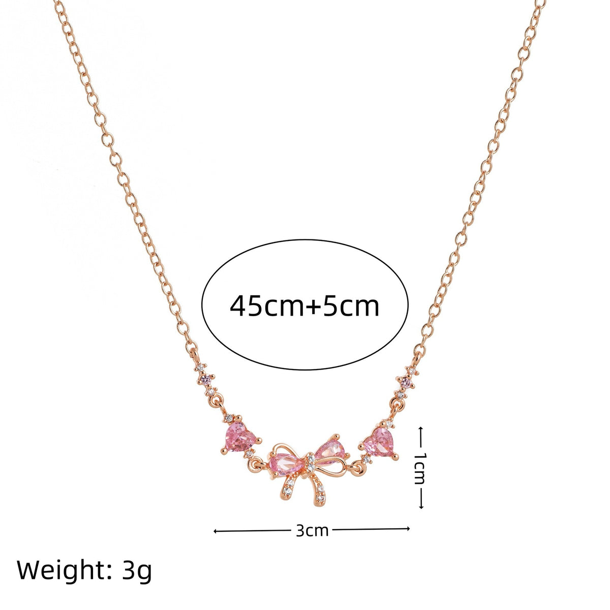 Dainty Pink Bow Crystal Necklace