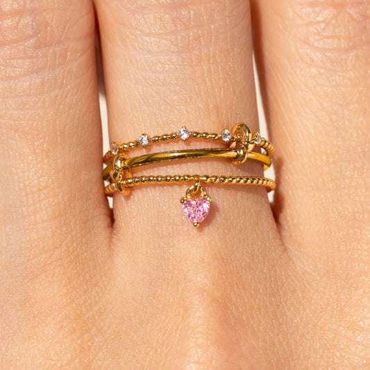Triple Band Adjustable Ring with Heart Pendant