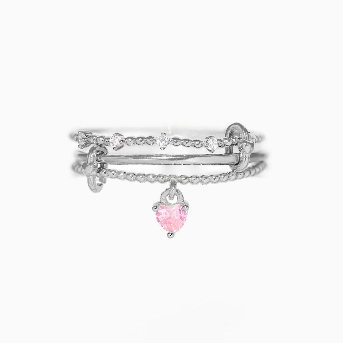 Triple Band Adjustable Ring with Heart Pendant