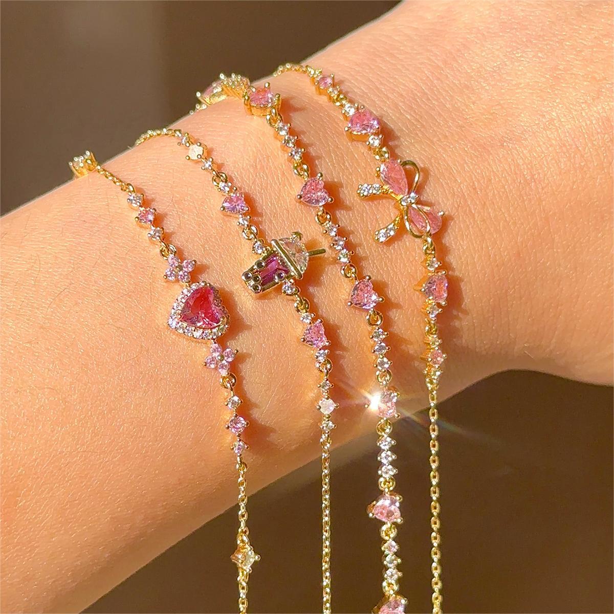 Sweet Pink Bow Crystal Stacking Bracelet