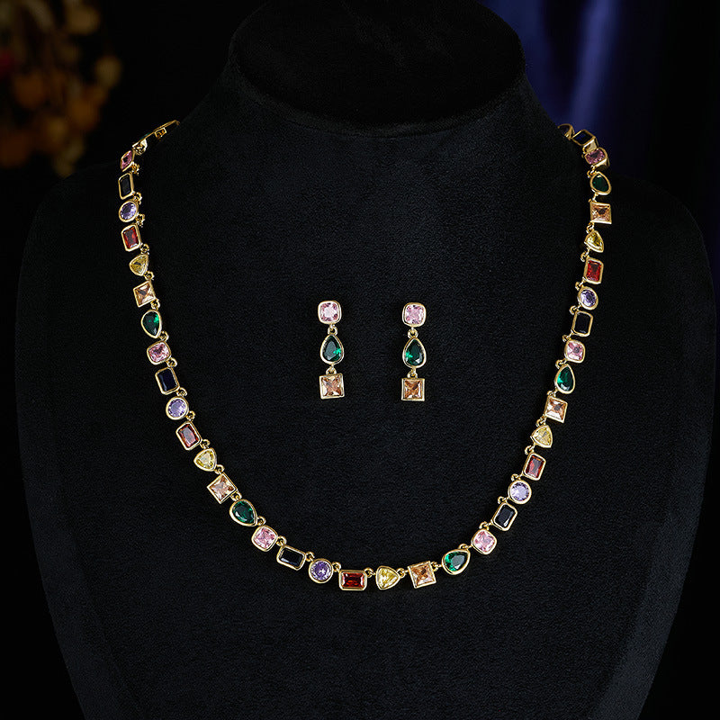 Colorful Geometric Crystal Zirconia Necklace