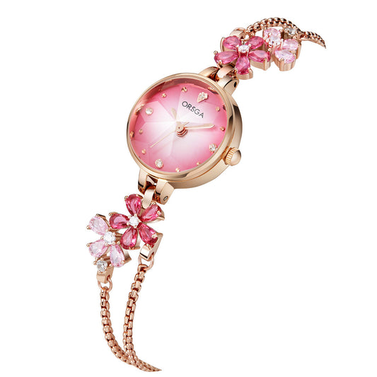Water-Resistant Gradient Floral Bracelet Watch